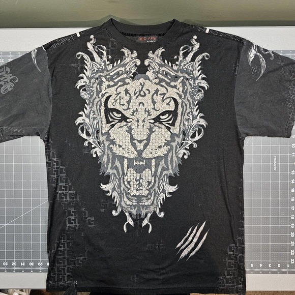 Red Ape Tshirt Mens Large Lion Survival Embellished Embroidered Streetwear Biker - Picture 1 of 12
